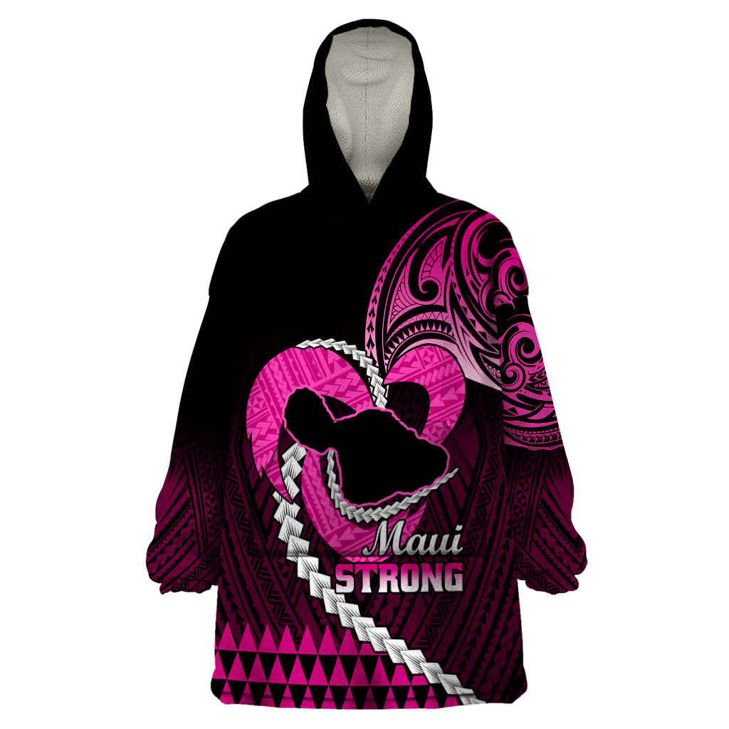 Personalised Hawaii Wearable Blanket Hoodie Maui Be Strong Kakau Pink Version - Wonder Print Shop