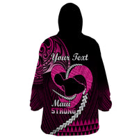 Personalised Hawaii Wearable Blanket Hoodie Maui Be Strong Kakau Pink Version - Wonder Print Shop