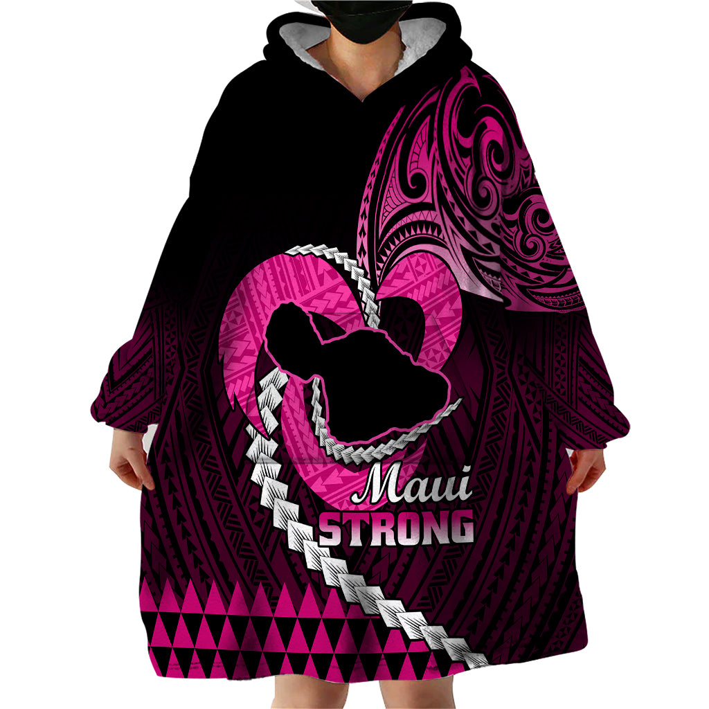 Personalised Hawaii Wearable Blanket Hoodie Maui Be Strong Kakau Pink Version - Wonder Print Shop