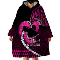 Personalised Hawaii Wearable Blanket Hoodie Maui Be Strong Kakau Pink Version - Wonder Print Shop