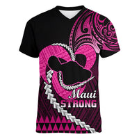 Personalised Hawaii Women V Neck T Shirt Maui Be Strong Kakau Pink Version - Wonder Print Shop