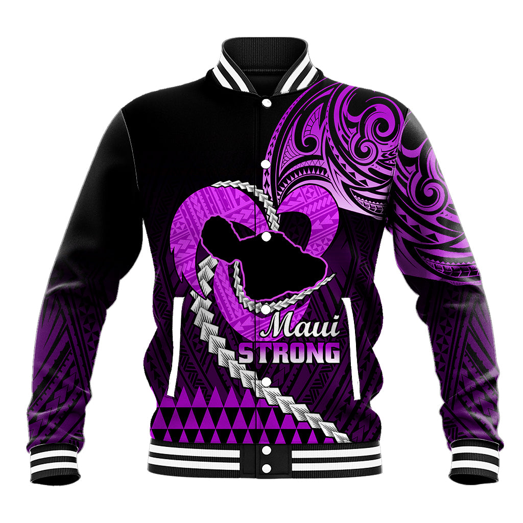 Personalised Hawaii Baseball Jacket Maui Be Strong Kakau Purple Version - Wonder Print Shop