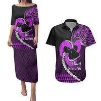 Personalised Hawaii Couples Matching Puletasi Dress and Hawaiian Shirt Maui Be Strong Kakau Purple Version - Wonder Print Shop