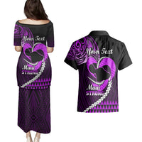 Personalised Hawaii Couples Matching Puletasi Dress and Hawaiian Shirt Maui Be Strong Kakau Purple Version - Wonder Print Shop