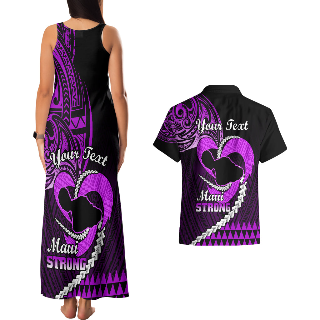 Personalised Hawaii Couples Matching Tank Maxi Dress and Hawaiian Shirt Maui Be Strong Kakau Purple Version - Wonder Print Shop