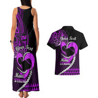 Personalised Hawaii Couples Matching Tank Maxi Dress and Hawaiian Shirt Maui Be Strong Kakau Purple Version - Wonder Print Shop