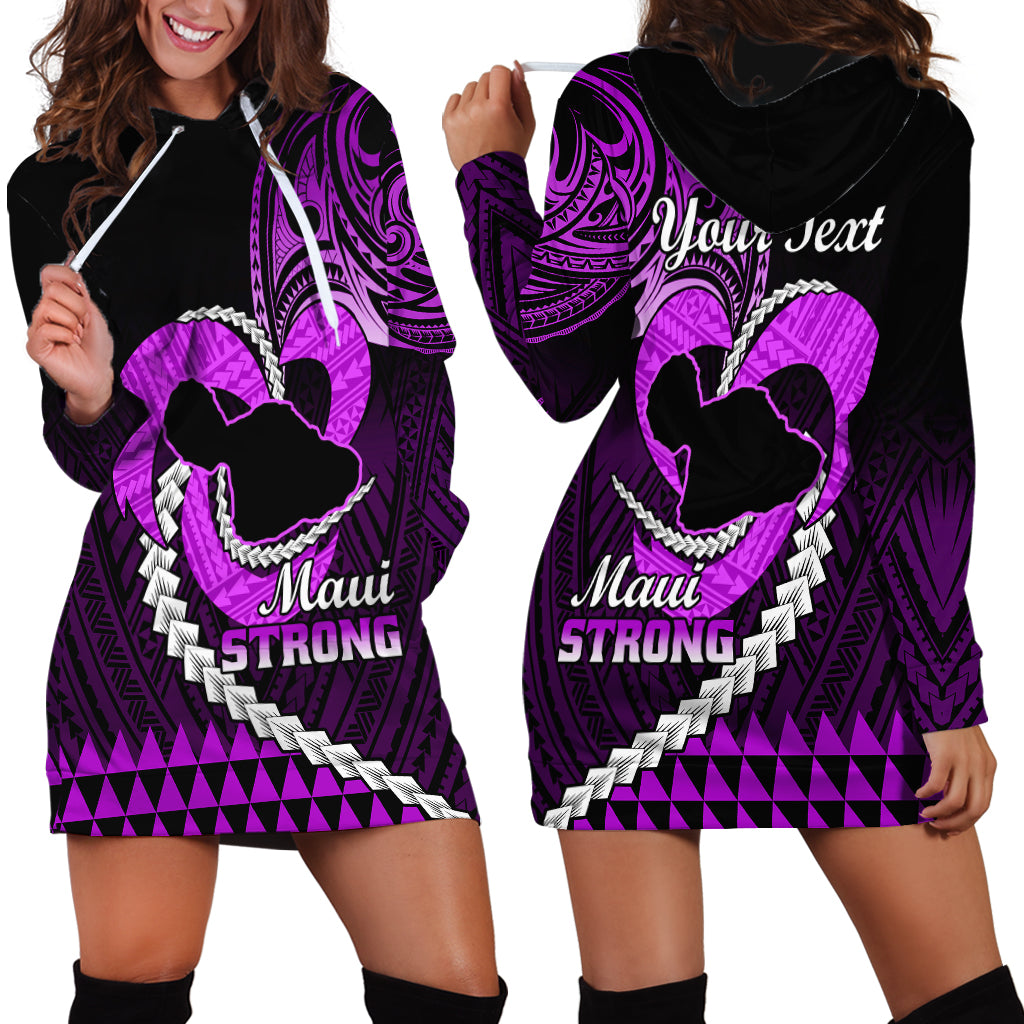 Personalised Hawaii Hoodie Dress Maui Be Strong Kakau Purple Version - Wonder Print Shop