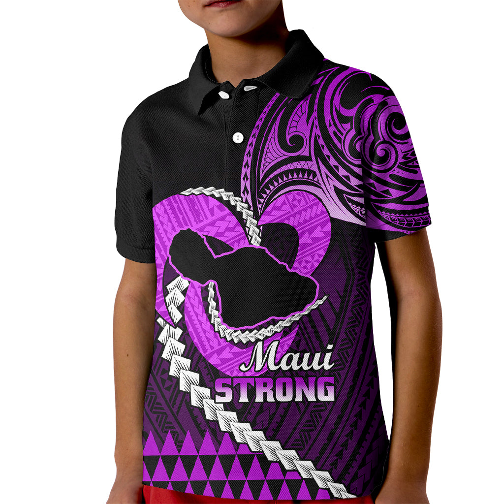Personalised Hawaii Kid Polo Shirt Maui Be Strong Kakau Purple Version - Wonder Print Shop