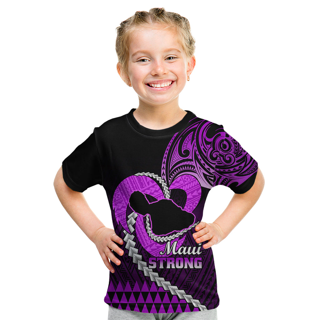 Personalised Hawaii Kid T Shirt Maui Be Strong Kakau Purple Version - Wonder Print Shop