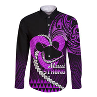Personalised Hawaii Long Sleeve Button Shirt Maui Be Strong Kakau Purple Version - Wonder Print Shop