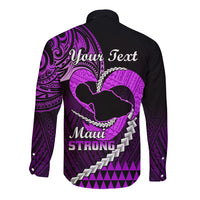 Personalised Hawaii Long Sleeve Button Shirt Maui Be Strong Kakau Purple Version - Wonder Print Shop