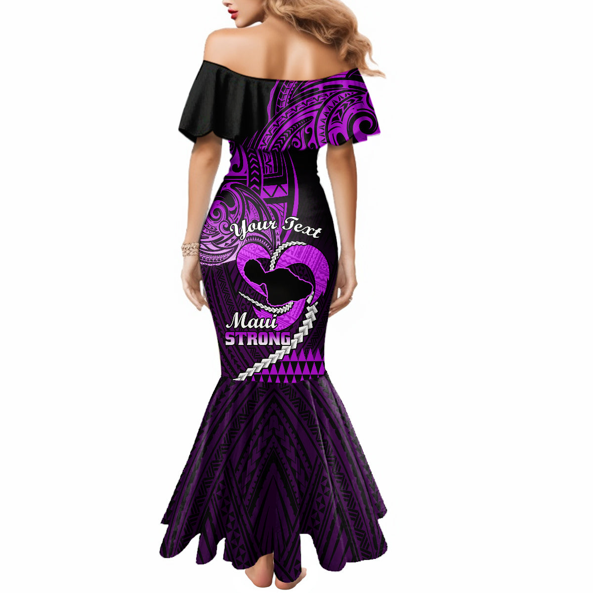 Personalised Hawaii Mermaid Dress Maui Be Strong Kakau Purple Version - Wonder Print Shop