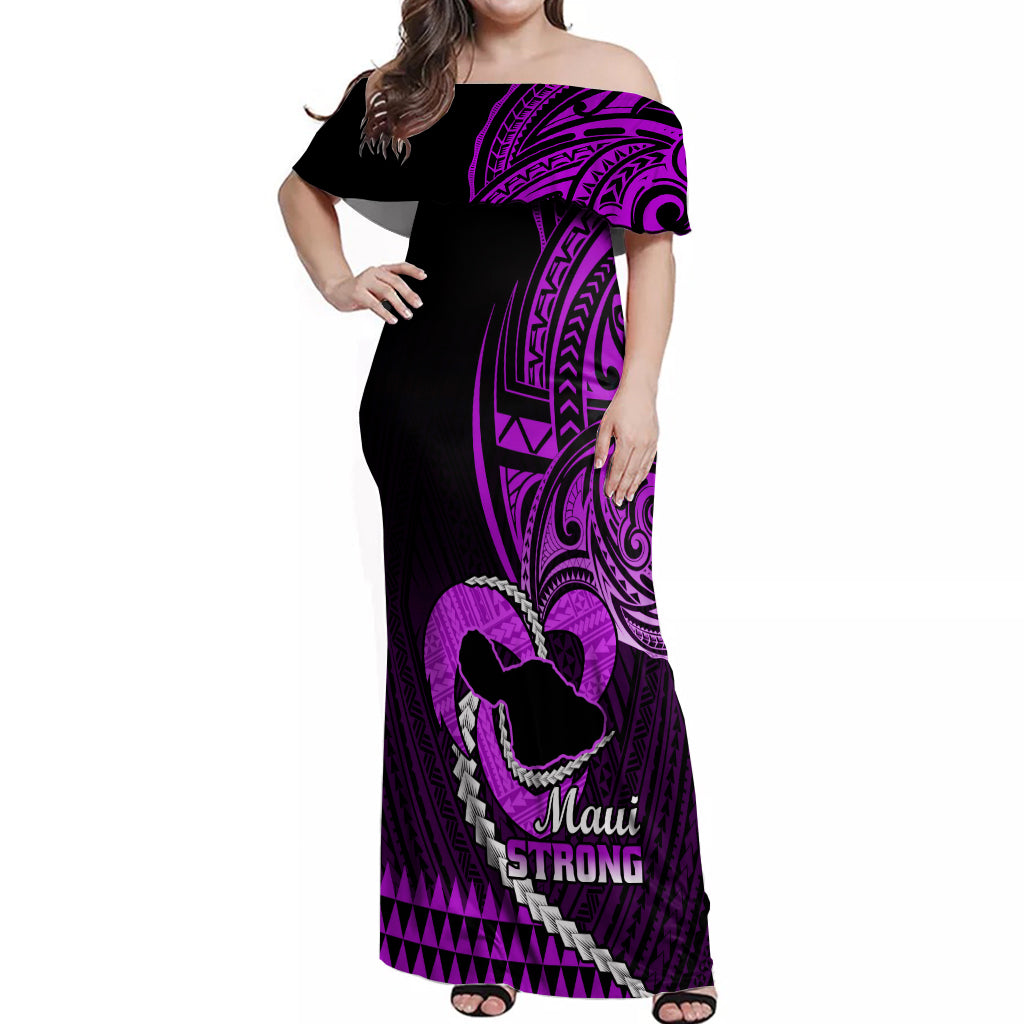 Personalised Hawaii Off Shoulder Maxi Dress Maui Be Strong Kakau Purple Version - Wonder Print Shop
