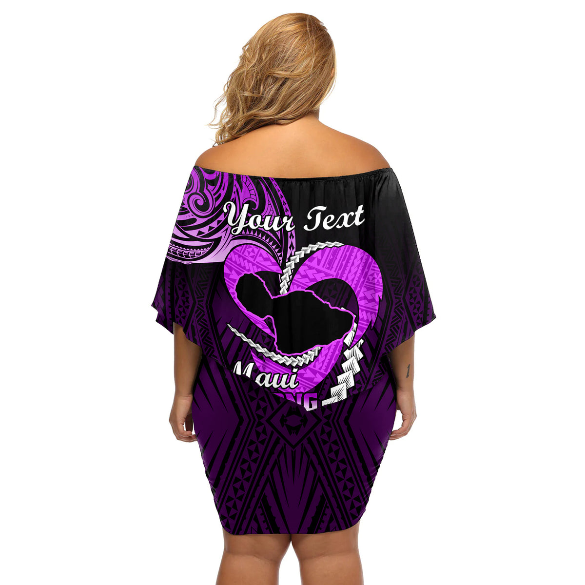 Personalised Hawaii Off Shoulder Short Dress Maui Be Strong Kakau Purple Version - Wonder Print Shop
