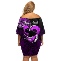 Personalised Hawaii Off Shoulder Short Dress Maui Be Strong Kakau Purple Version - Wonder Print Shop