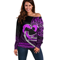 Personalised Hawaii Off Shoulder Sweater Maui Be Strong Kakau Purple Version - Wonder Print Shop