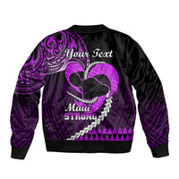 Personalised Hawaii Sleeve Zip Bomber Jacket Maui Be Strong Kakau Purple Version - Wonder Print Shop