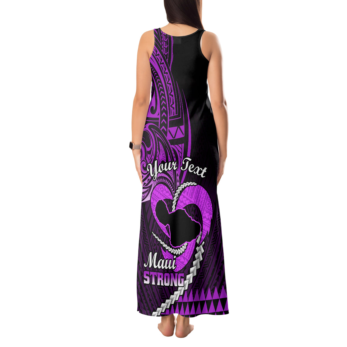 Personalised Hawaii Tank Maxi Dress Maui Be Strong Kakau Purple Version - Wonder Print Shop