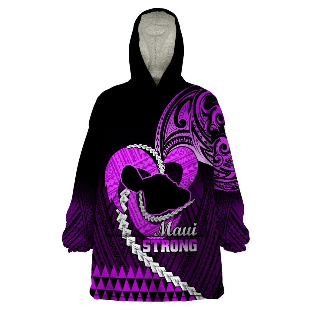 Personalised Hawaii Wearable Blanket Hoodie Maui Be Strong Kakau Purple Version - Wonder Print Shop