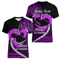 Personalised Hawaii Women V Neck T Shirt Maui Be Strong Kakau Purple Version - Wonder Print Shop