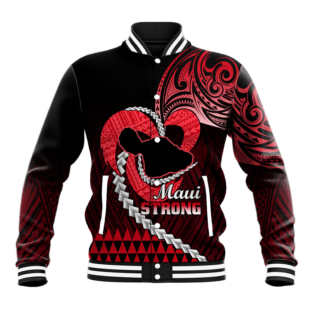 Personalised Hawaii Baseball Jacket Maui Be Strong Kakau Red Version - Wonder Print Shop