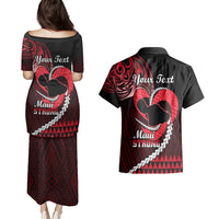Personalised Hawaii Couples Matching Puletasi Dress and Hawaiian Shirt Maui Be Strong Kakau Red Version - Wonder Print Shop