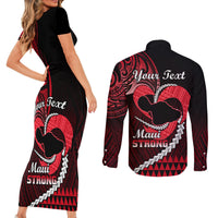 Personalised Hawaii Couples Matching Short Sleeve Bodycon Dress and Long Sleeve Button Shirts Maui Be Strong Kakau Red Version - Wonder Print Shop