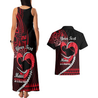 Personalised Hawaii Couples Matching Tank Maxi Dress and Hawaiian Shirt Maui Be Strong Kakau Red Version - Wonder Print Shop