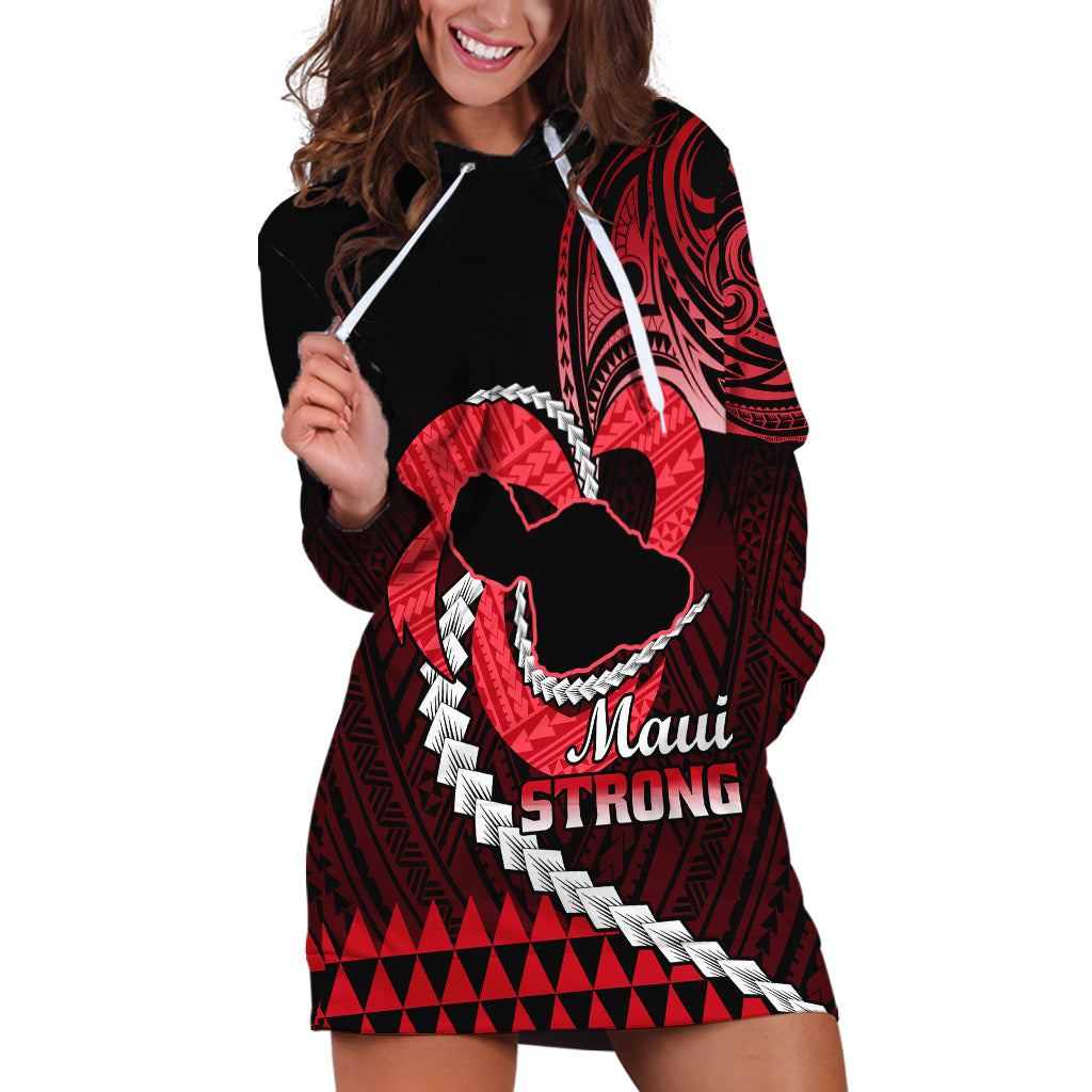 Personalised Hawaii Hoodie Dress Maui Be Strong Kakau Red Version - Wonder Print Shop