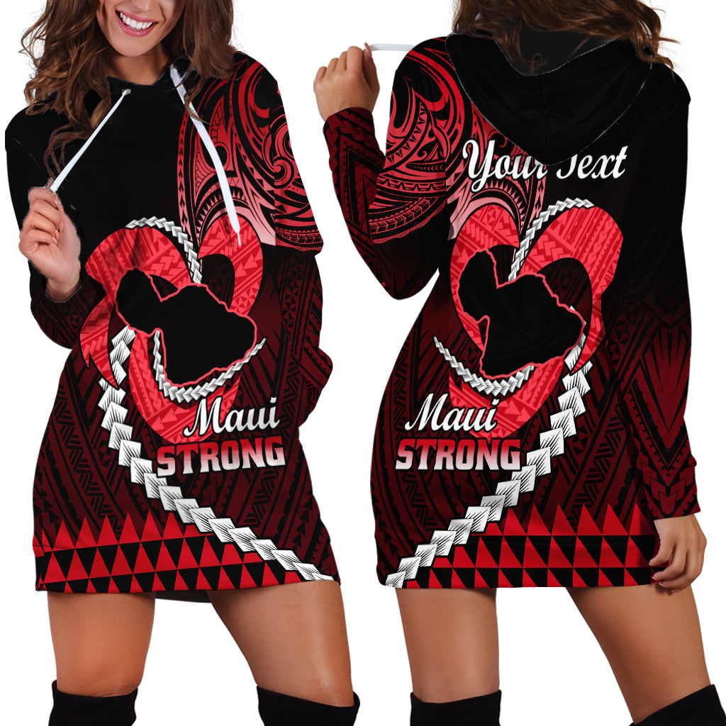 Personalised Hawaii Hoodie Dress Maui Be Strong Kakau Red Version - Wonder Print Shop