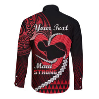 Personalised Hawaii Long Sleeve Button Shirt Maui Be Strong Kakau Red Version - Wonder Print Shop
