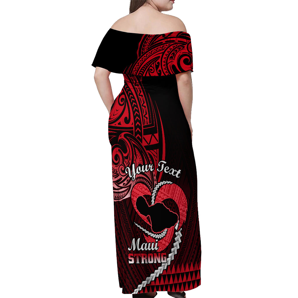 Personalised Hawaii Off Shoulder Maxi Dress Maui Be Strong Kakau Red Version - Wonder Print Shop