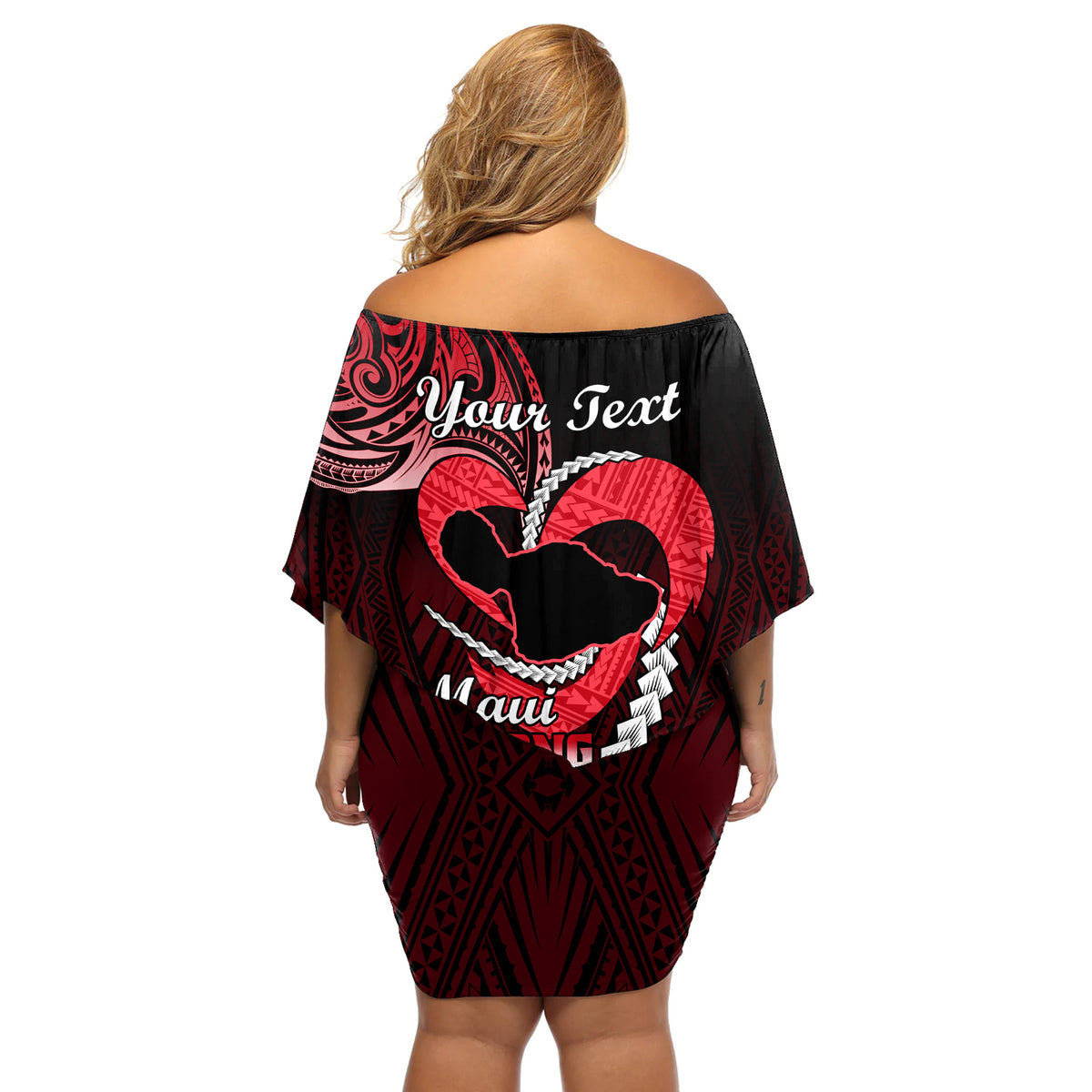 Personalised Hawaii Off Shoulder Short Dress Maui Be Strong Kakau Red Version - Wonder Print Shop