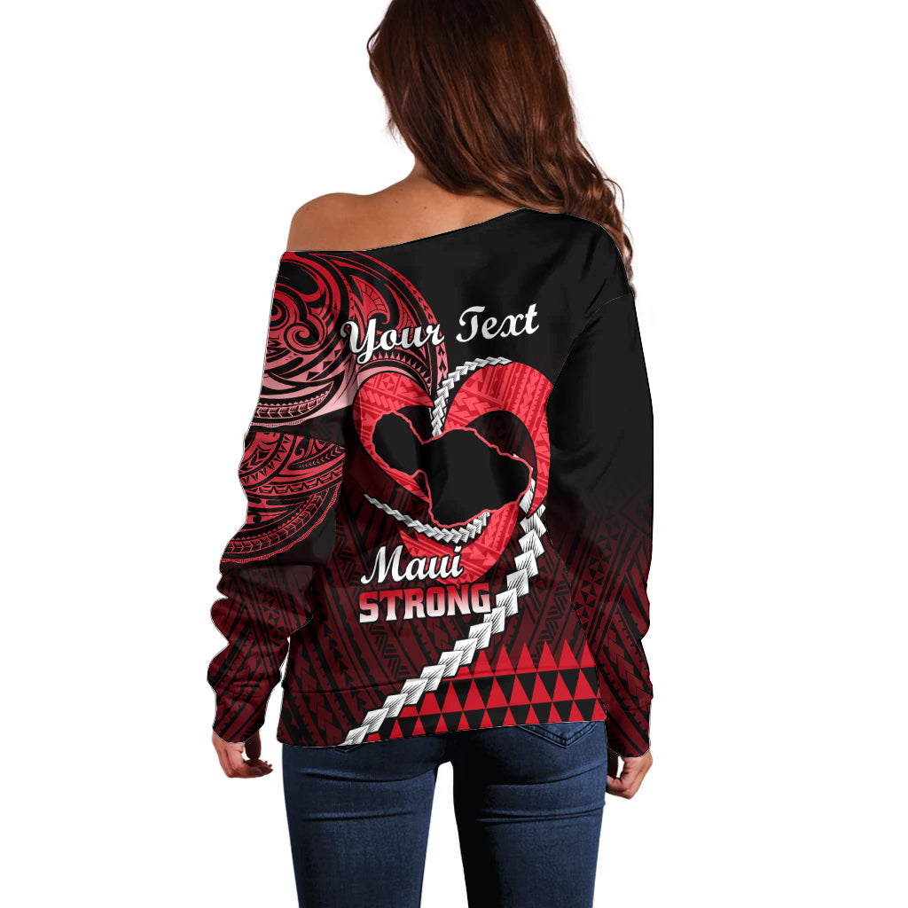 Personalised Hawaii Off Shoulder Sweater Maui Be Strong Kakau Red Version - Wonder Print Shop