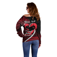 Personalised Hawaii Off Shoulder Sweater Maui Be Strong Kakau Red Version - Wonder Print Shop