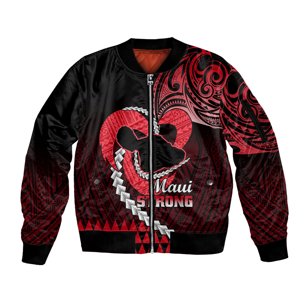 Personalised Hawaii Sleeve Zip Bomber Jacket Maui Be Strong Kakau Red Version - Wonder Print Shop
