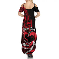 Personalised Hawaii Summer Maxi Dress Maui Be Strong Kakau Red Version - Wonder Print Shop