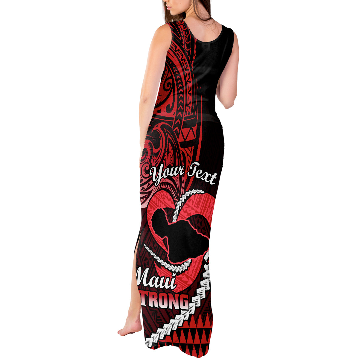 Personalised Hawaii Tank Maxi Dress Maui Be Strong Kakau Red Version - Wonder Print Shop