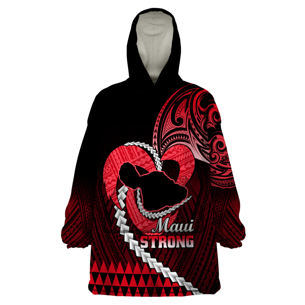 Personalised Hawaii Wearable Blanket Hoodie Maui Be Strong Kakau Red Version - Wonder Print Shop