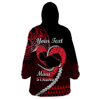 Personalised Hawaii Wearable Blanket Hoodie Maui Be Strong Kakau Red Version - Wonder Print Shop