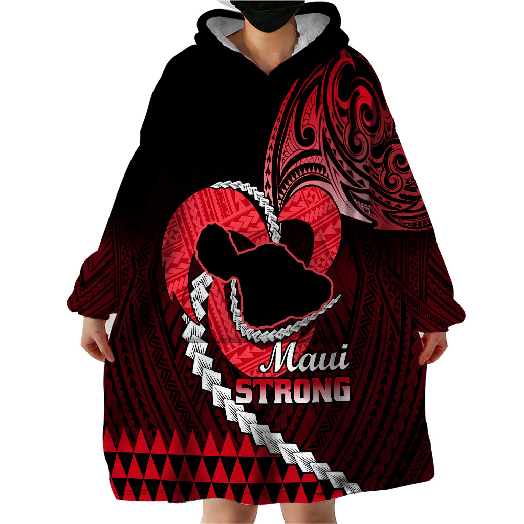Personalised Hawaii Wearable Blanket Hoodie Maui Be Strong Kakau Red Version - Wonder Print Shop