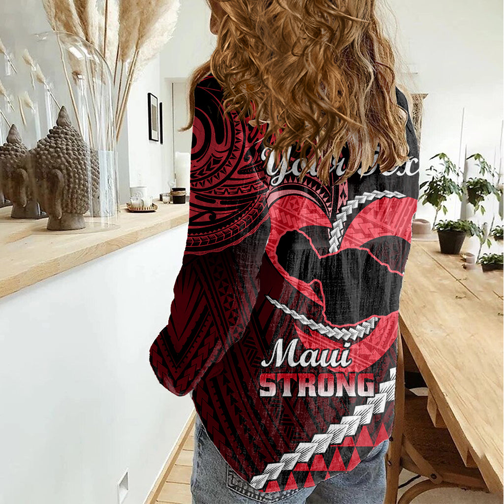 Personalised Hawaii Women Casual Shirt Maui Be Strong Kakau Red Version - Wonder Print Shop