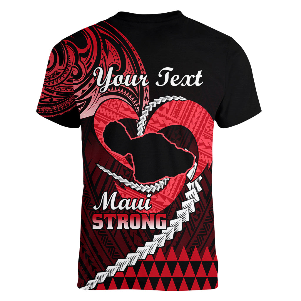 Personalised Hawaii Women V Neck T Shirt Maui Be Strong Kakau Red Version - Wonder Print Shop