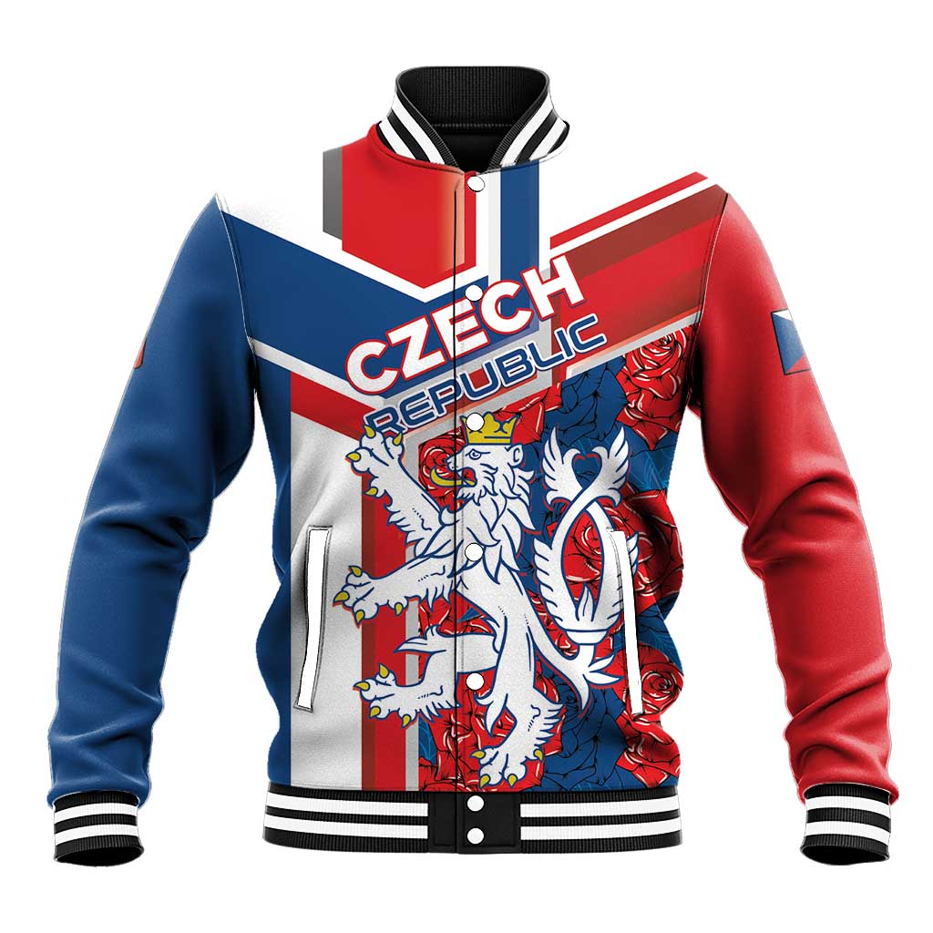 Personalised Czech Republic Baseball Jacket Czechia Lion Rosa Pattern - Wonder Print Shop