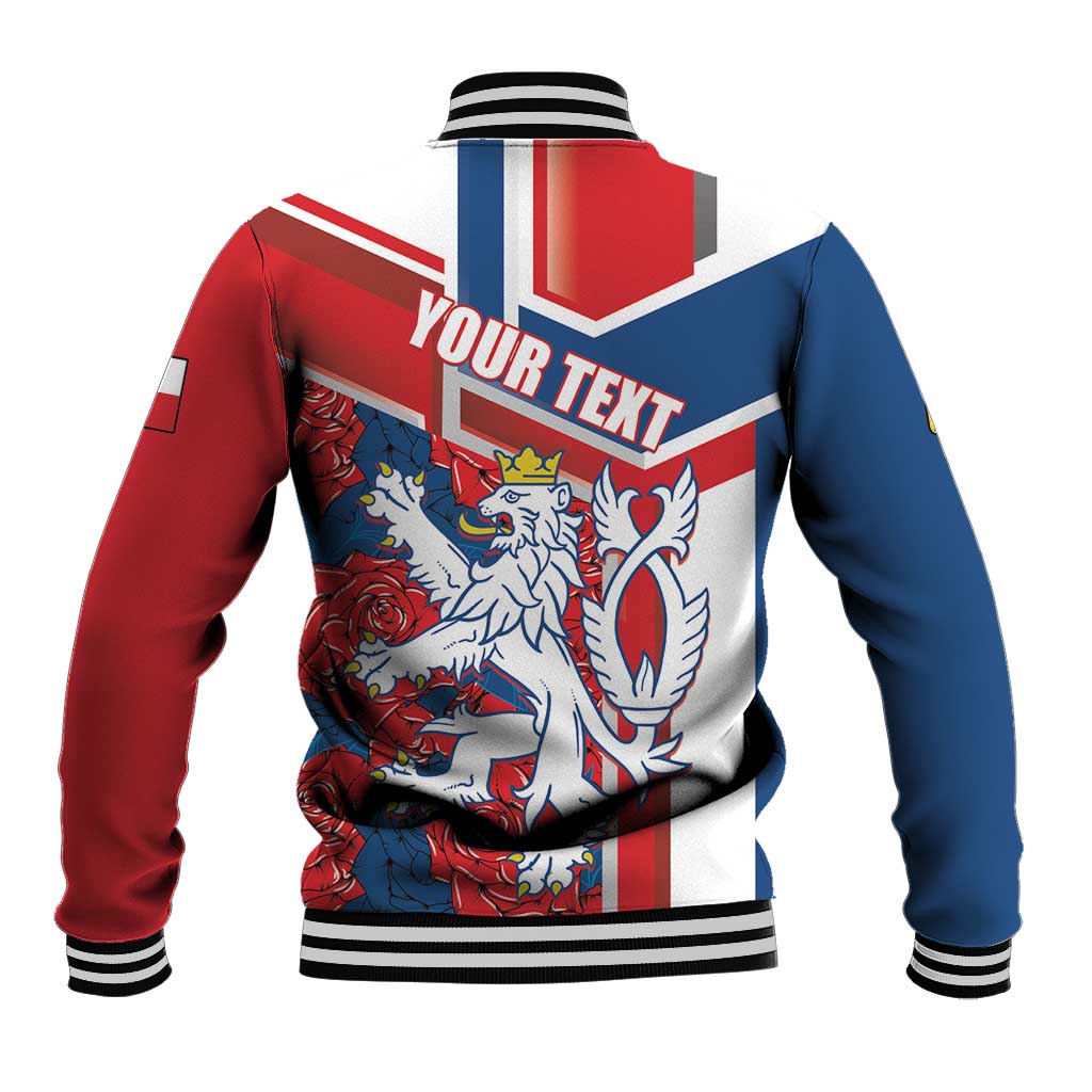 Personalised Czech Republic Baseball Jacket Czechia Lion Rosa Pattern - Wonder Print Shop