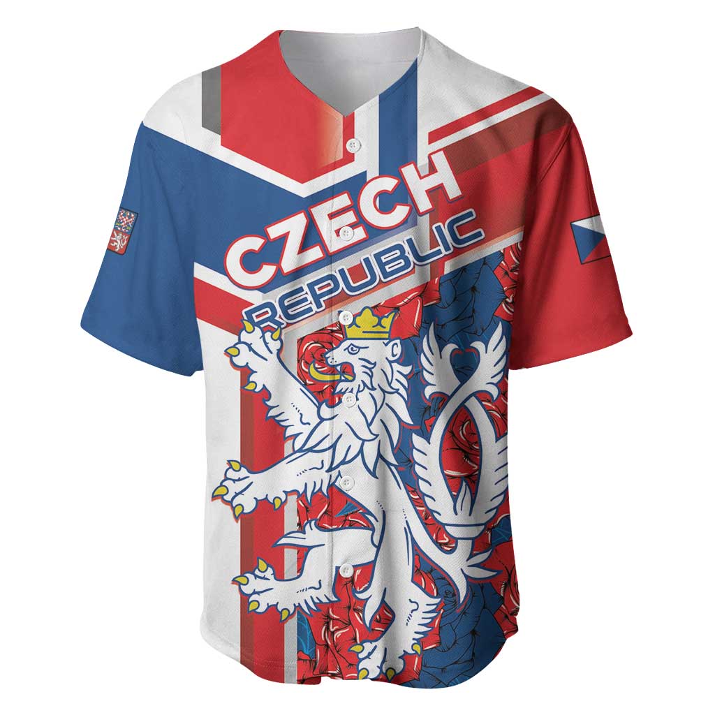Personalised Czech Republic Baseball Jersey Czechia Lion Rosa Pattern - Wonder Print Shop
