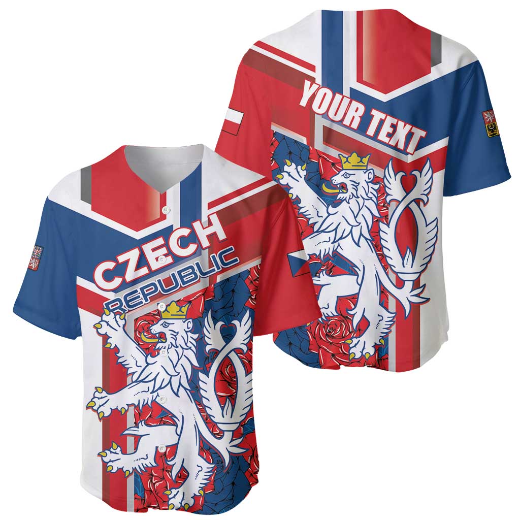Personalised Czech Republic Baseball Jersey Czechia Lion Rosa Pattern - Wonder Print Shop