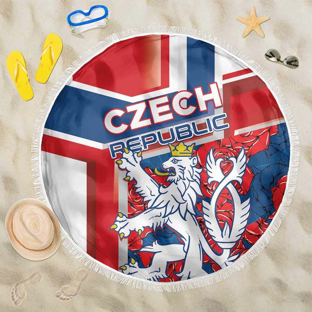 Czech Republic Beach Blanket Czechia Lion Rosa Pattern - Wonder Print Shop