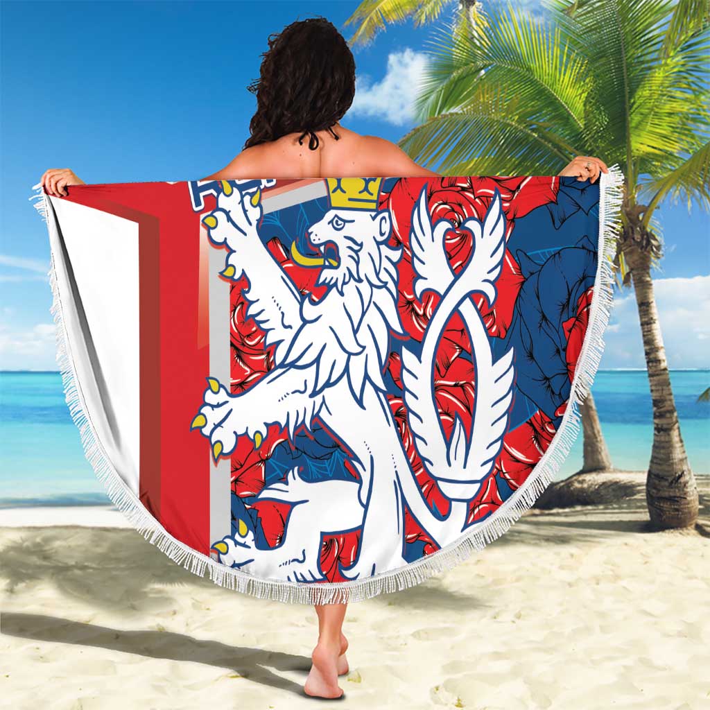 Czech Republic Beach Blanket Czechia Lion Rosa Pattern - Wonder Print Shop