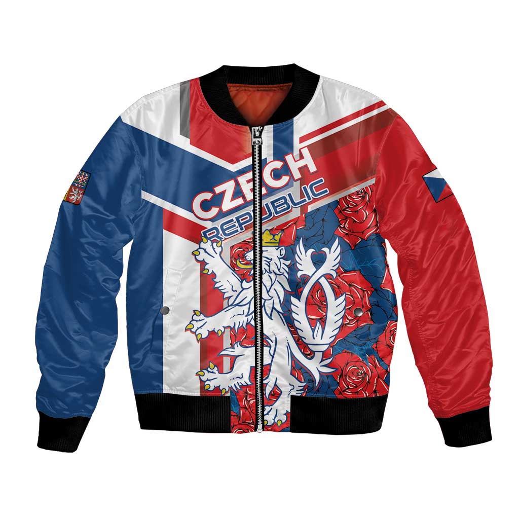 Personalised Czech Republic Bomber Jacket Czechia Lion Rosa Pattern - Wonder Print Shop